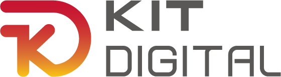 Logo de Kit Digital, un programa que promueve la digitalización de pequeñas y medianas empresas en España, con un diseño moderno en tonos rojo, naranja y gris.